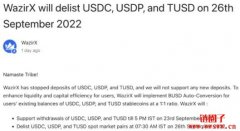 WazirX跟进币安BUSD政策：停止支持USDC、USDP、TUSD充值